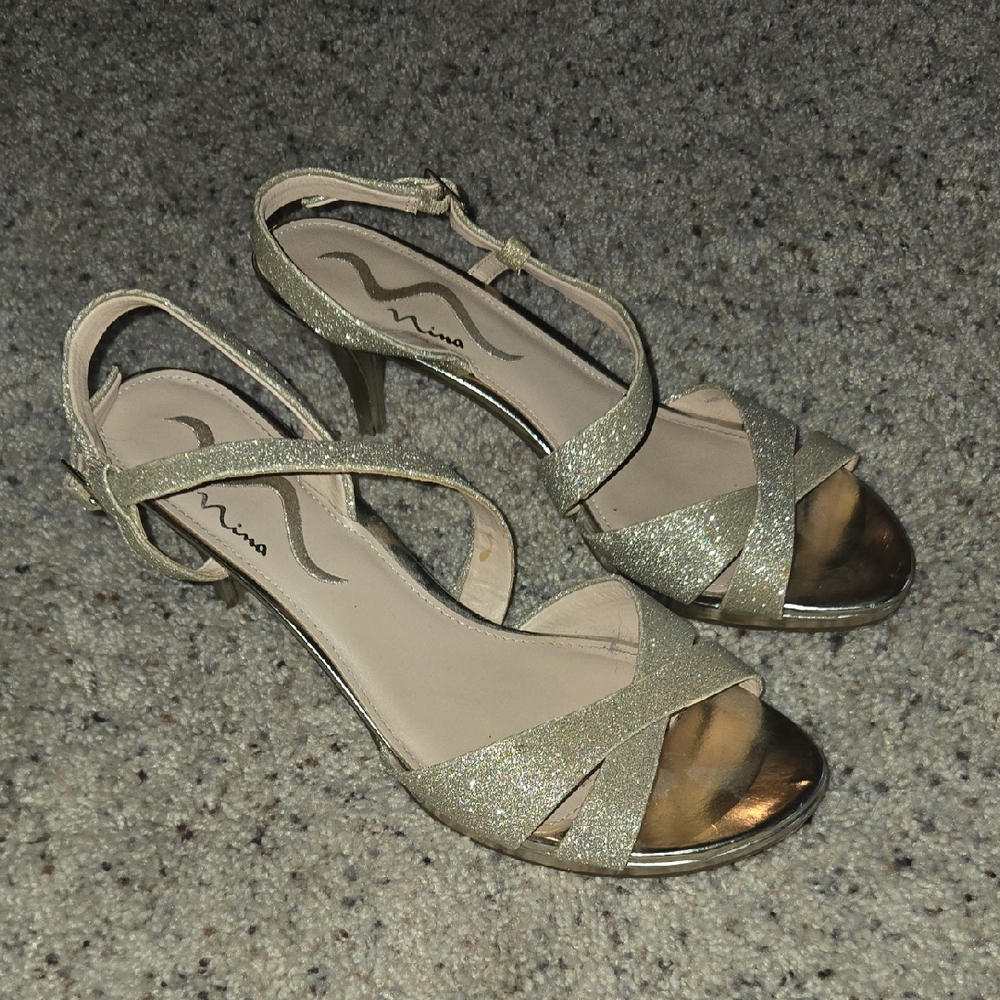 Nina Women's Glittering Gold Strappy Heels